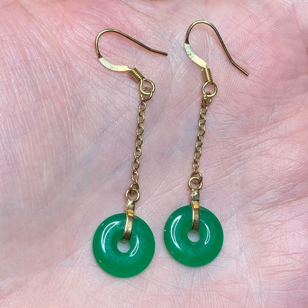 14k Gold and Green Jade Dangle Earrings
